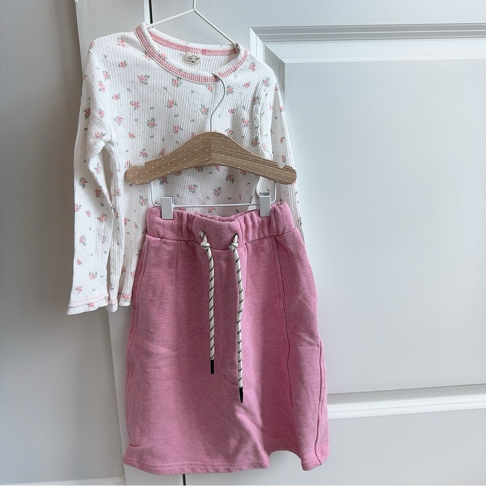 White Floral Top and Pink Skirt Set